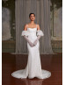 Ivory Shimmering Lace Wedding Dress With Detachable Sleeves